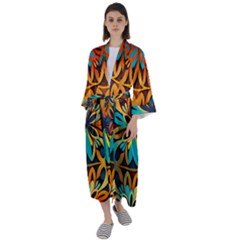 Orange, Turquoise And Blue Pattern  Maxi Satin Kimono by Sobalvarro