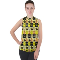 Smily Mock Neck Chiffon Sleeveless Top by Sparkle