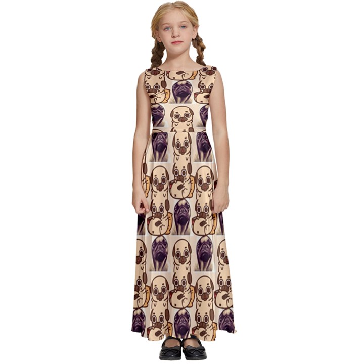 Pugs Kids  Satin Sleeveless Maxi Dress