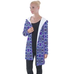 Vertical Striped Ornate Seamless Pattern Longline Hooded Cardigan