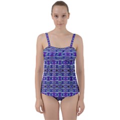 Vertical Striped Ornate Seamless Pattern Twist Front Tankini Set by dflcprintsclothing