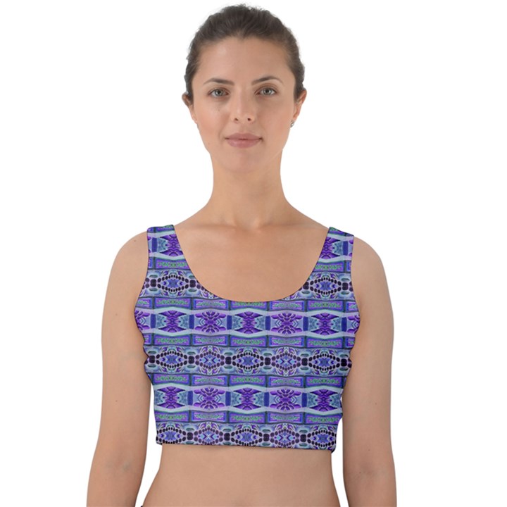 Vertical Striped Ornate Seamless Pattern Velvet Crop Top