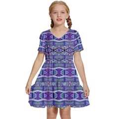 Vertical Striped Ornate Seamless Pattern Kids  Short Sleeve Tiered Mini Dress