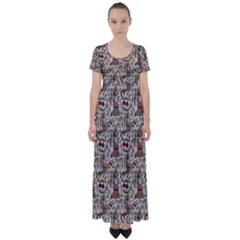 Pattern  High Waist Short Sleeve Maxi Dress