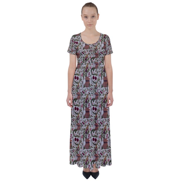 pattern  High Waist Short Sleeve Maxi Dress