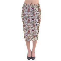 Pattern  Velvet Midi Pencil Skirt