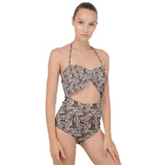 Pattern  Scallop Top Cut Out Swimsuit