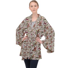 Pattern  Long Sleeve Velvet Kimono 