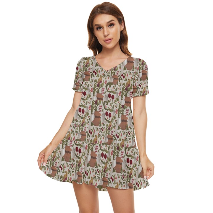 pattern  Tiered Short Sleeve Babydoll Dress