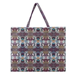 Multicolored Ornate Decorate Pattern Zipper Large Tote Bag