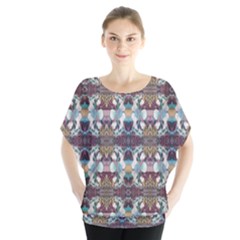 Multicolored Ornate Decorate Pattern Batwing Chiffon Blouse