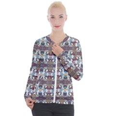 Multicolored Ornate Decorate Pattern Casual Zip Up Jacket