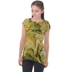 Kaleido Art Gold Cap Sleeve High Low Top by kaleidomarblingart