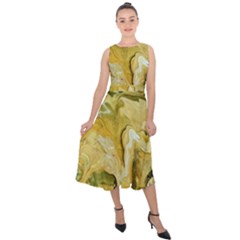 Kaleido Art Gold Midi Tie-back Chiffon Dress by kaleidomarblingart