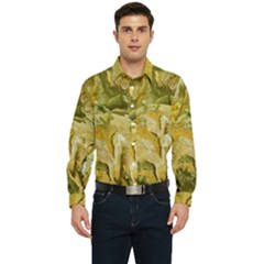 Kaleido Art Gold Men s Long Sleeve Pocket Shirt  by kaleidomarblingart