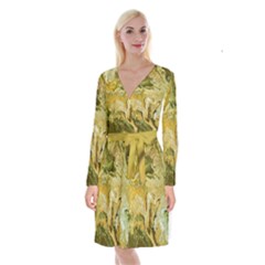 Kaleido Art Gold Long Sleeve Velvet Front Wrap Dress