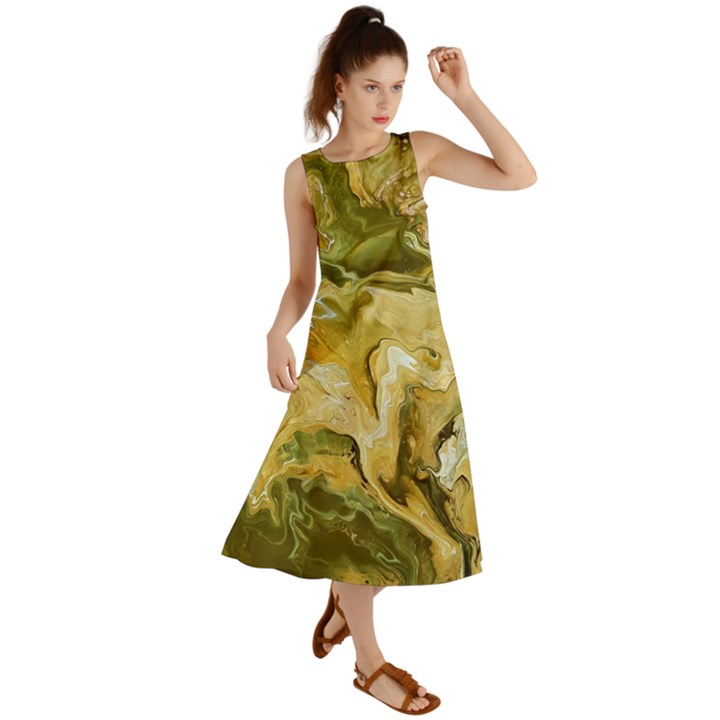 Kaleido Art Gold Summer Maxi Dress