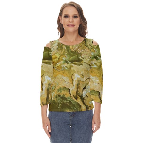 Kaleido Art Gold Cut Out Wide Sleeve Top by kaleidomarblingart