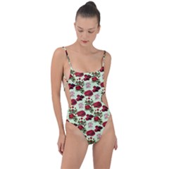 Flowers Pattern Tie Strap One Piece Swimsuit