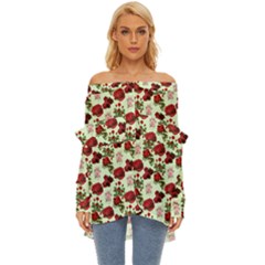 Flowers Pattern Off Shoulder Chiffon Pocket Shirt by Sparkle