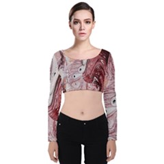 Cora; Abstraction Velvet Long Sleeve Crop Top by kaleidomarblingart