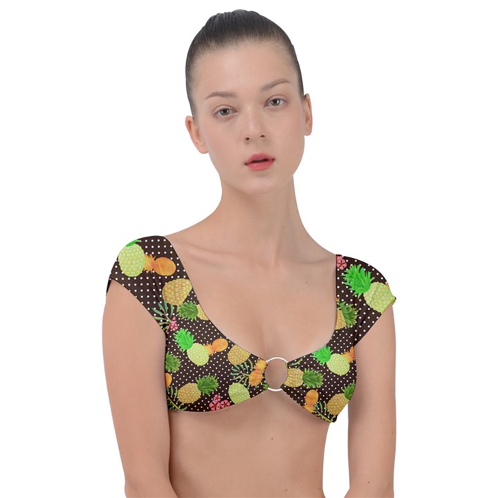 Pinapple Fun Cap Sleeve Ring Bikini Top