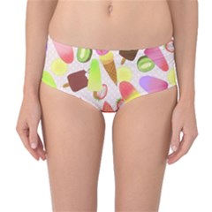 Ice Cream Pattern Piink Mid-Waist Bikini Bottoms