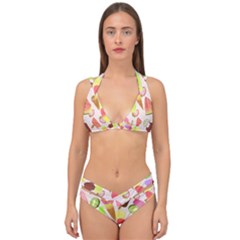 Ice Cream Pattern Piink Double Strap Halter Bikini Set