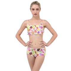 Ice Cream Pattern Piink Layered Top Bikini Set by PaperDesignNest