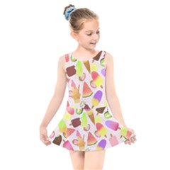 Ice Cream Pattern Piink Kids  Skater Dress Swimsuit