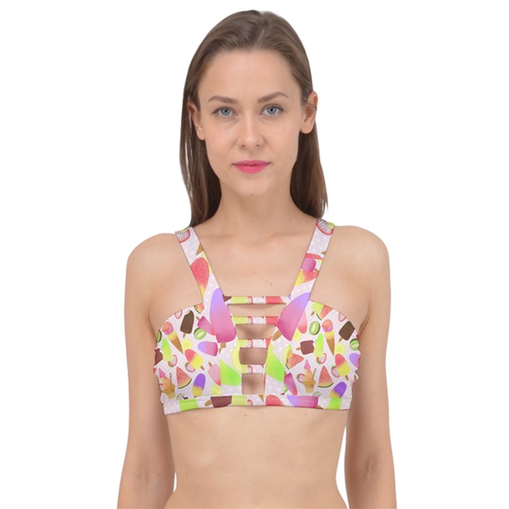 Ice Cream Pattern Piink Cage Up Bikini Top