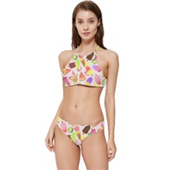 Ice Cream Pattern Piink Banded Triangle Bikini Set