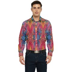 Firey Repeats I Men s Long Sleeve Pocket Shirt  by kaleidomarblingart