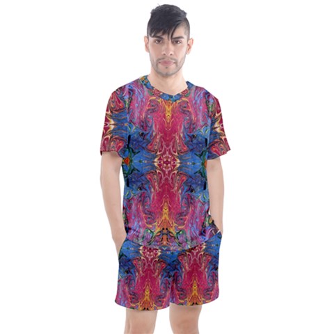 Firey Repeats I Men s Mesh Tee And Shorts Set by kaleidomarblingart