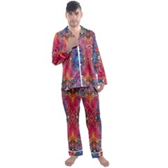 Firey Repeats I Men s Long Sleeve Satin Pajamas Set by kaleidomarblingart