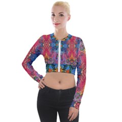 Firey Repeats I Long Sleeve Cropped Velvet Jacket by kaleidomarblingart