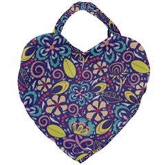 Whimsy Spring Floral Pattern Blue Giant Heart Shaped Tote