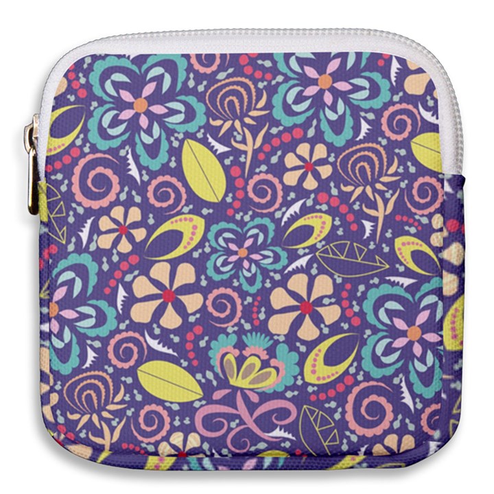 Whimsy Spring Floral Pattern Blue Mini Square Pouch