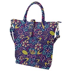 Whimsy Spring Floral Pattern Blue Buckle Top Tote Bag by PaperDesignNest