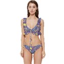 Whimsy Spring Floral Pattern Blue Low Cut Ruffle Edge Bikini Set View1