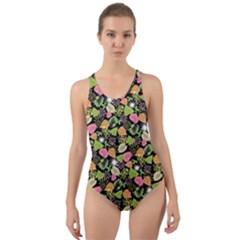 Forest Leaves Pattern Cut-out Back One Piece Swimsuit by PaperDesignNest