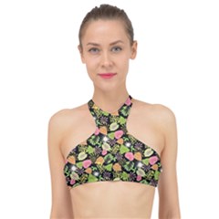 Forest Leaves Pattern High Neck Bikini Top by PaperDesignNest