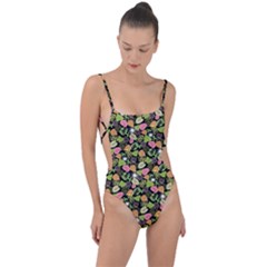 Forest Leaves Pattern Tie Strap One Piece Swimsuit by PaperDesignNest