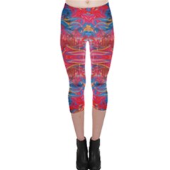 Red Swirls Repeats Iii Capri Leggings  by kaleidomarblingart