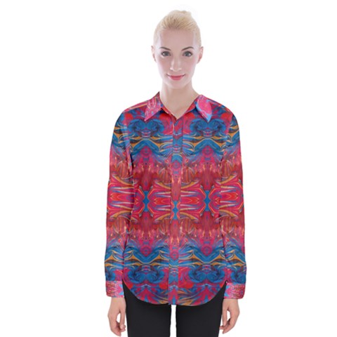 Red Swirls Repeats Iii Womens Long Sleeve Shirt by kaleidomarblingart