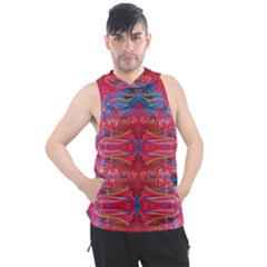 Red Swirls Repeats Iii Men s Sleeveless Hoodie by kaleidomarblingart