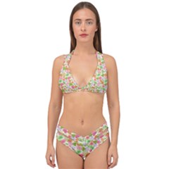 Forest Leaves Pattern Pink  Double Strap Halter Bikini Set by PaperDesignNest