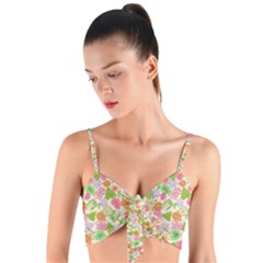 Forest Leaves Pattern Pink  Woven Tie Front Bralet by PaperDesignNest