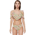 Forest Leaves Pattern Pink  Ruffle Edge Tie Up Bikini Set	 View1