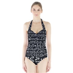 Sanscrit Pattern Design Halter Swimsuit by dflcprintsclothing